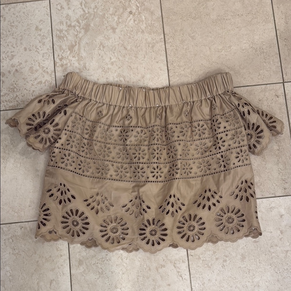 Sea New York Elegant Tan Eyelet off shoulder top